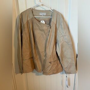 NWT Modamix by Brandon Thomas Tan Leather Moto Jacket size 26/28 New